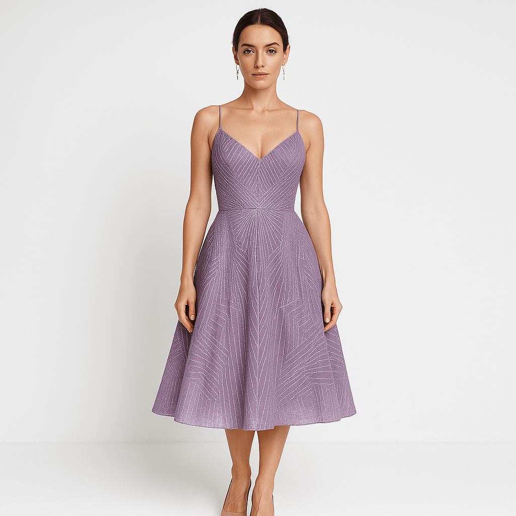 Lavinque Dress Robe Rose Poudré | Fines Bretelles & Décolleté Cœur | Élégance Féminine Mi-Longue