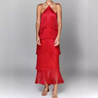 Lavinque Dress Robe Rouge à Franges | Dos Nu | Look Festif et Glamour
