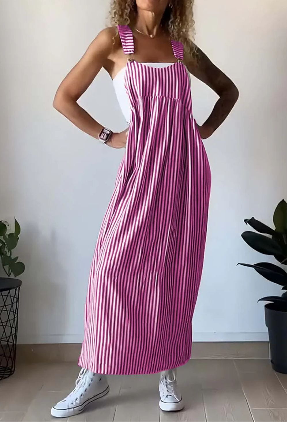 Lavinque Dress Robe Salopette Longue | Rayée et Décontractée | Style Bohème Chic