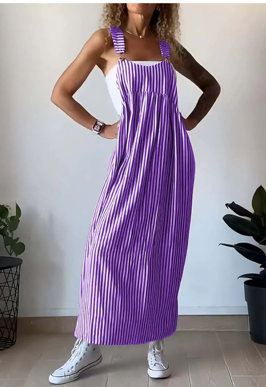 Lavinque Dress Robe Salopette Longue | Rayée et Décontractée | Style Bohème Chic