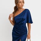 Lavinque Dress Robe Satinée Bleu Roi | Une Épaule | Drapée & Élégante