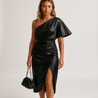 Lavinque Dress Robe Satinée Bleu Roi | Une Épaule | Drapée & Élégante