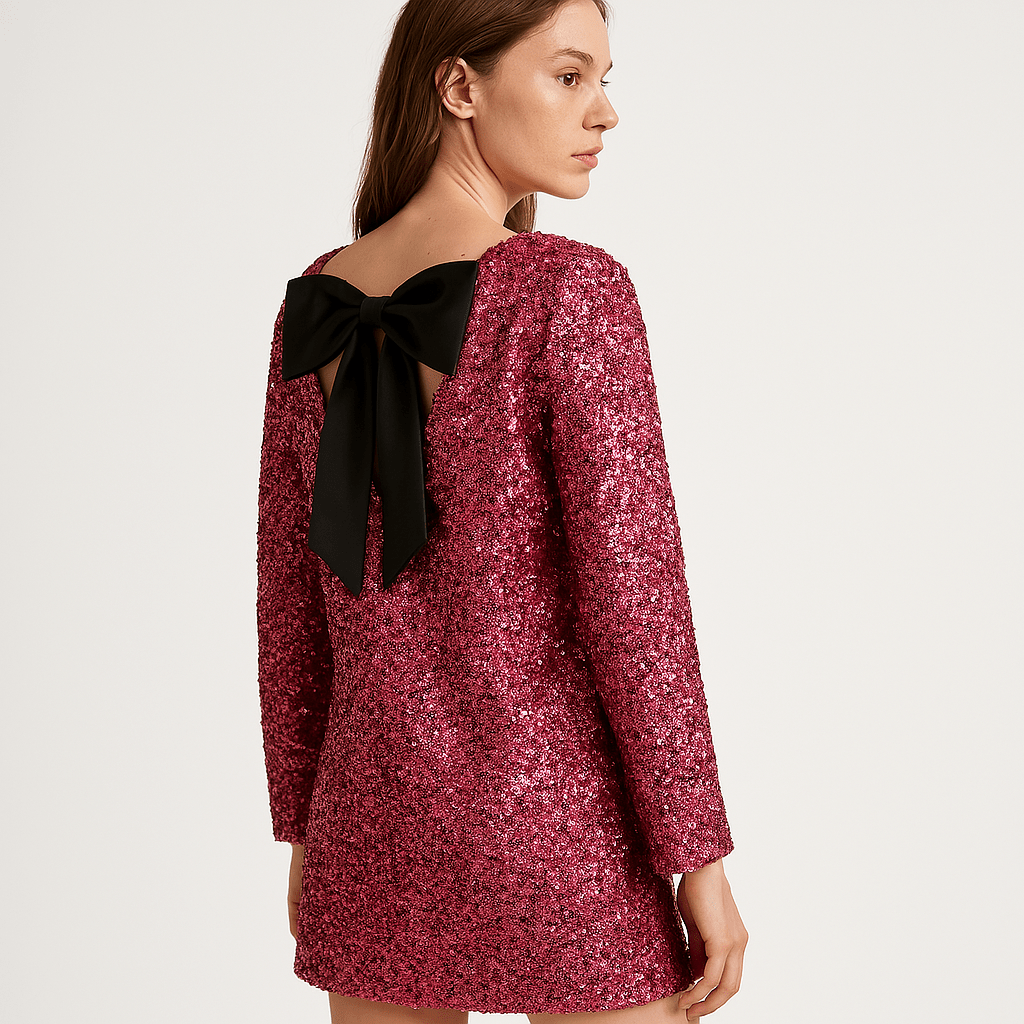 Lavinque Dress Robe Trapèze Écrue | Nœud Noir au Dos | Élégance Minimaliste