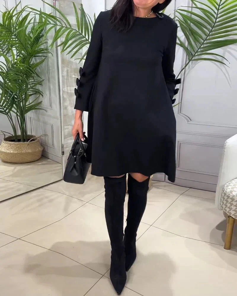 Lavinque Dress Robe Trapèze Noire | Manches à Nœuds | Élégance Décontractée