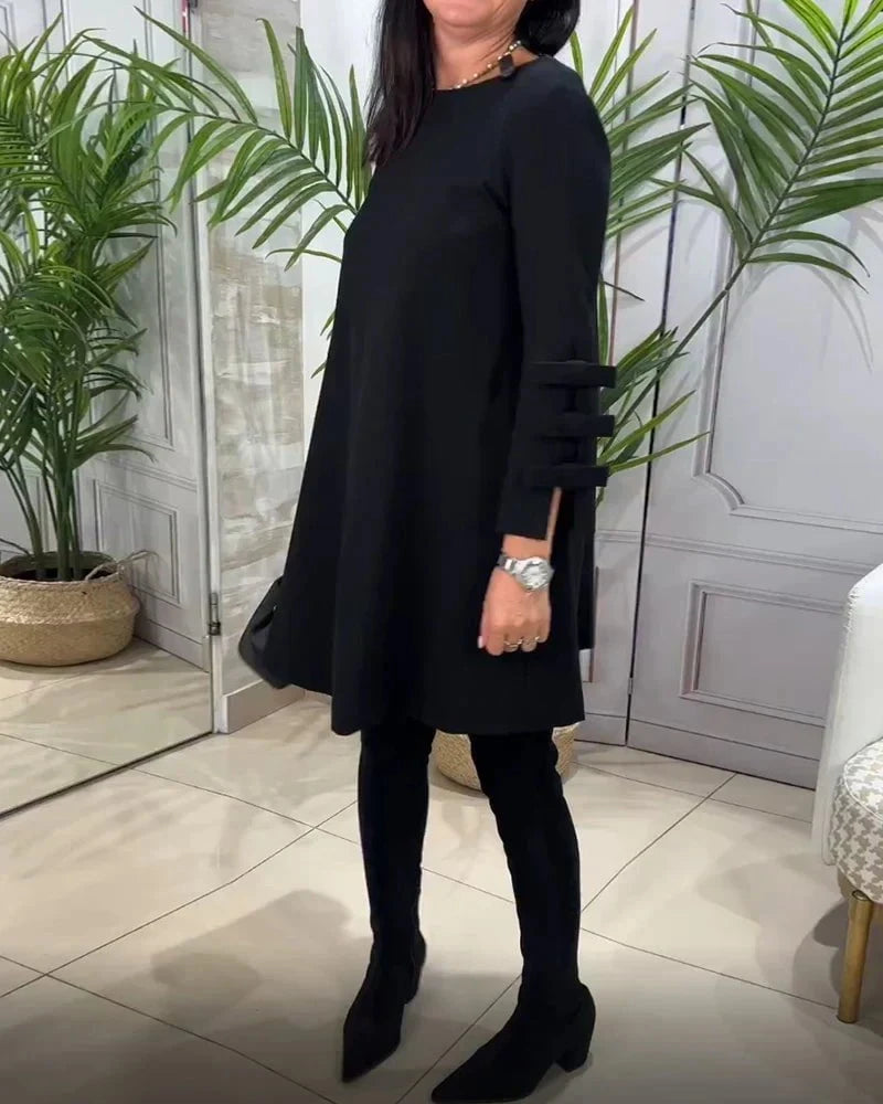 Lavinque Dress Robe Trapèze Noire | Manches à Nœuds | Élégance Décontractée