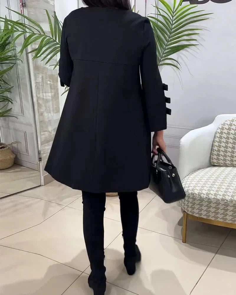 Lavinque Dress Robe Trapèze Noire | Manches à Nœuds | Élégance Décontractée