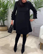 Lavinque Dress Robe Trapèze Noire | Manches à Nœuds | Élégance Décontractée
