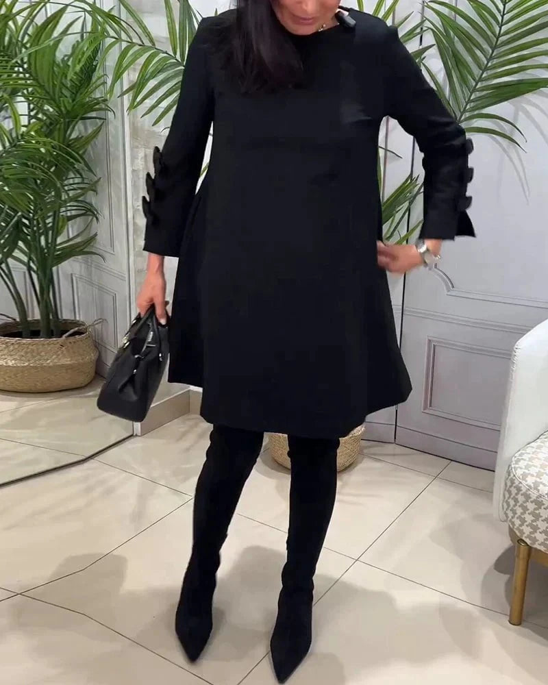 Lavinque Dress Robe Trapèze Noire | Manches à Nœuds | Élégance Décontractée