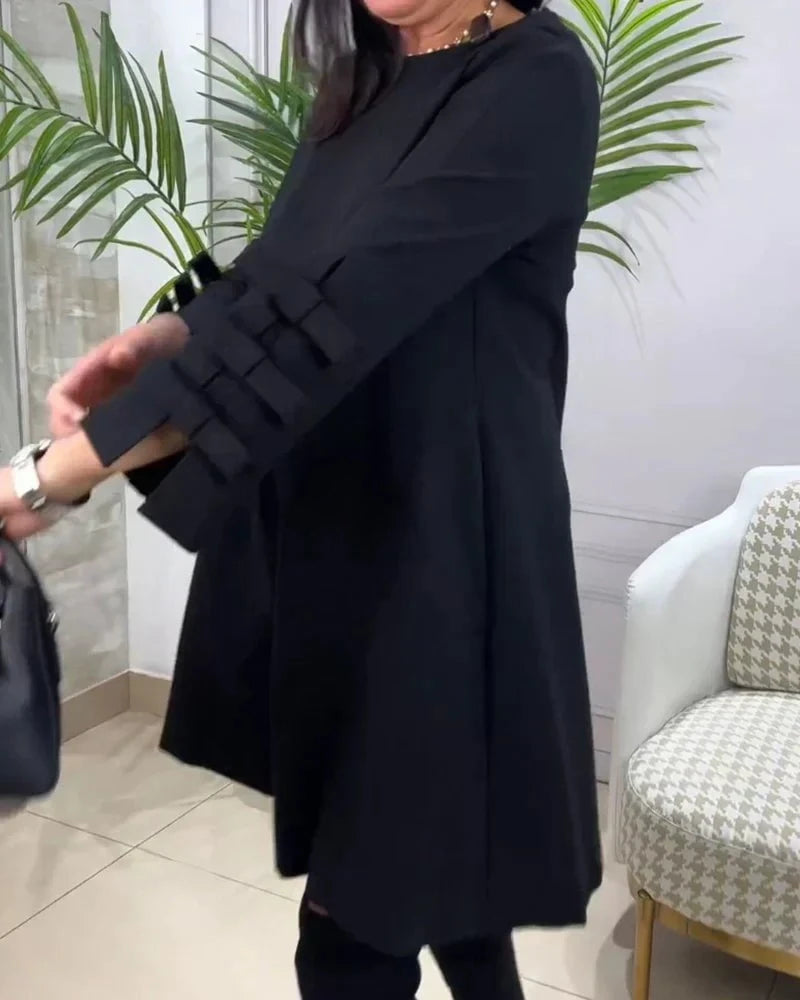 Lavinque Dress Robe Trapèze Noire | Manches à Nœuds | Élégance Décontractée