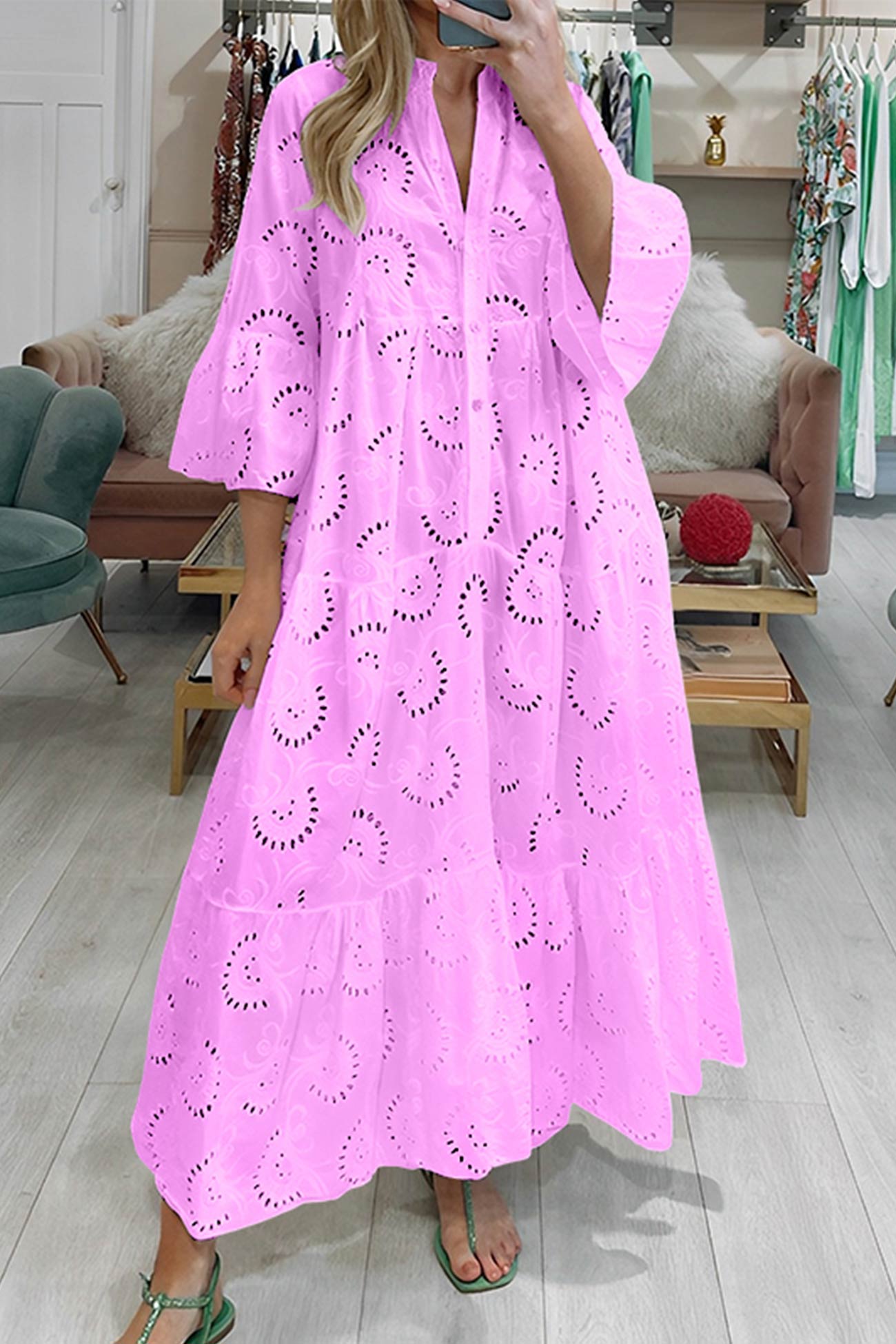 Lavinque Dress Rose Clair / S Robe Longue Bohème | Broderie | Élégante et Légère