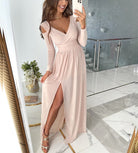 Lavinque Dress Rose clair / S Robe Longue Rose Poudré | Décolleté Cache-Cœur & Fente Élégante | Romantique et Fluide