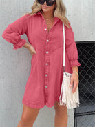 Lavinque Dress Rose foncé / S Robe Chemise en Jean | Décontractée & Tendance | Coupe Ample