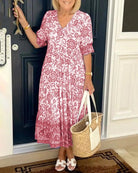 Lavinque Dress Rose / S Robe Bohème à Imprimé Fleuri | Mi-Longue et Fluide | Élégance Décontractée