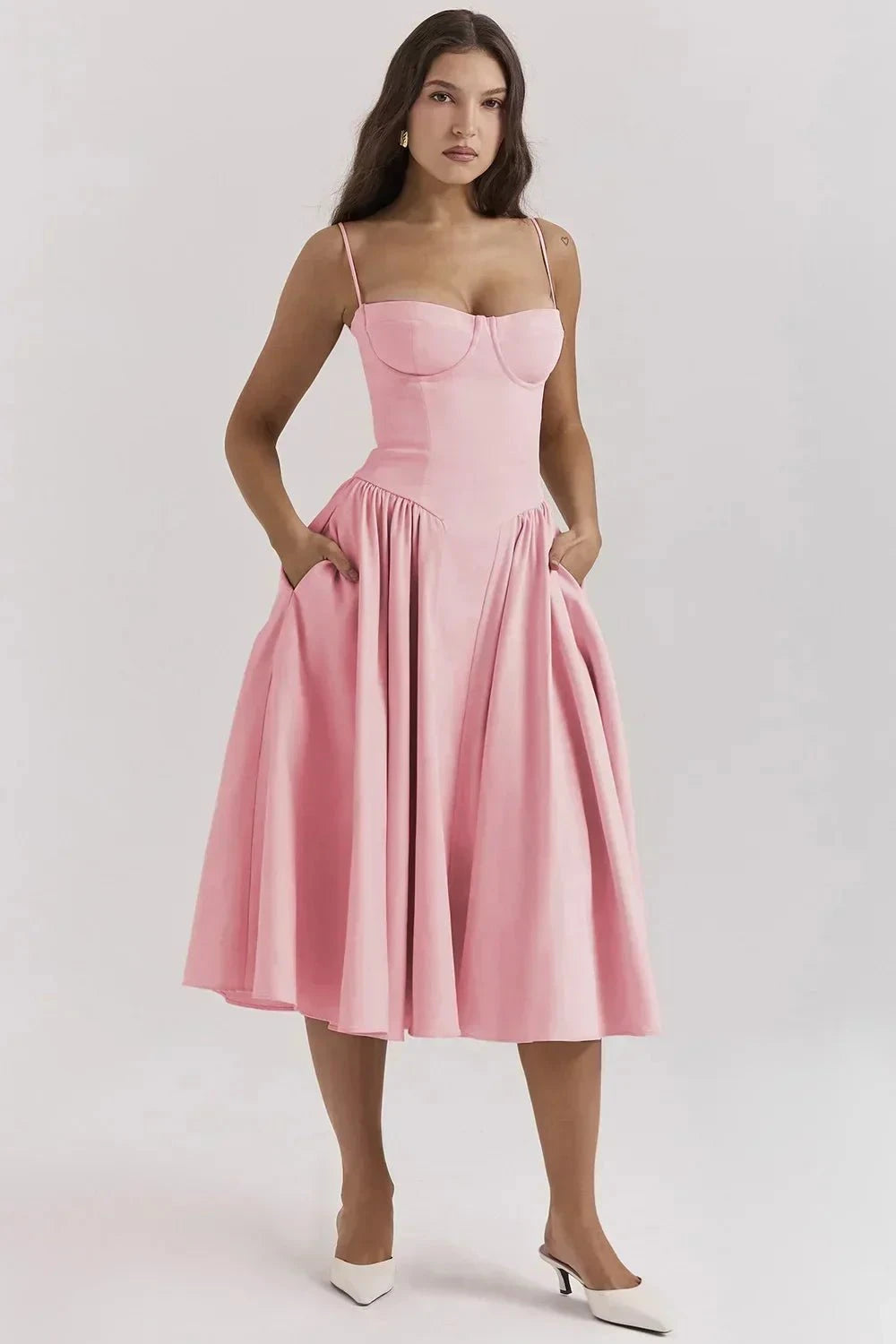 Lavinque Dress Rose / S Robe Bustier Évasée | Élégance Vintage | Structurée et Féminine