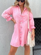 Lavinque Dress Rose / S Robe Chemise en Jean | Décontractée & Tendance | Coupe Ample