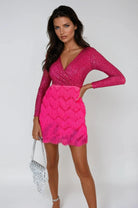 Lavinque Dress Rose / S Robe Courte à Volants & Paillettes | Manches Longues | Glamour et Structurée