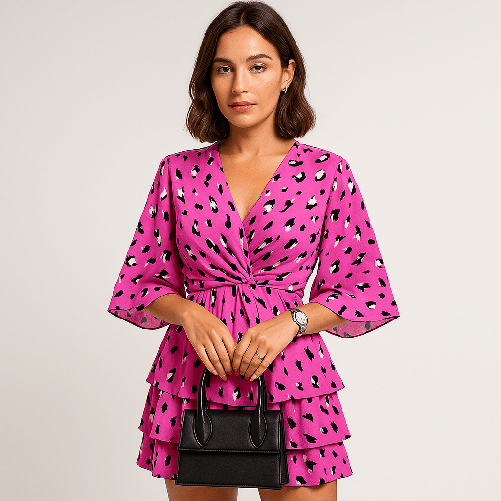 Lavinque Dress Rose / S Robe Courte Imprimée Tropicale | Noire à Feuillage | Légère & Élégante