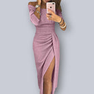 Lavinque Dress Rose / S Robe Fendue Épaules Dénudées | Noire Élégante | Séduisante et Intemporelle