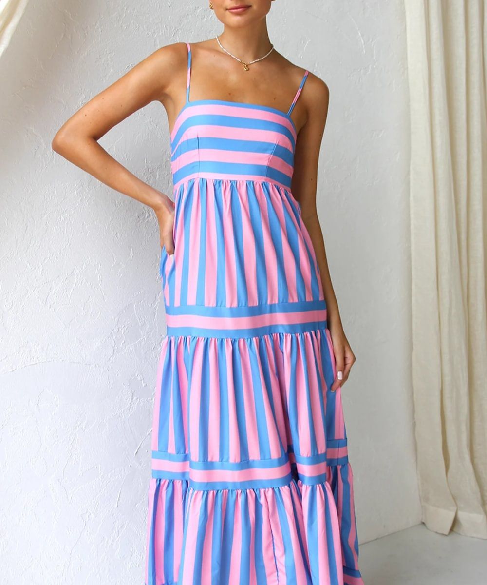 Lavinque Dress Rose / S Robe Longue à Bretelles Rayée | Bohème | Légère et Élégante