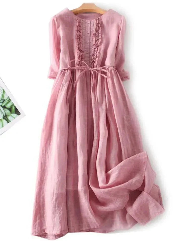 Lavinque Dress Rose / S Robe Longue Bohème en Lin | Naturelle | Légère et Élégante