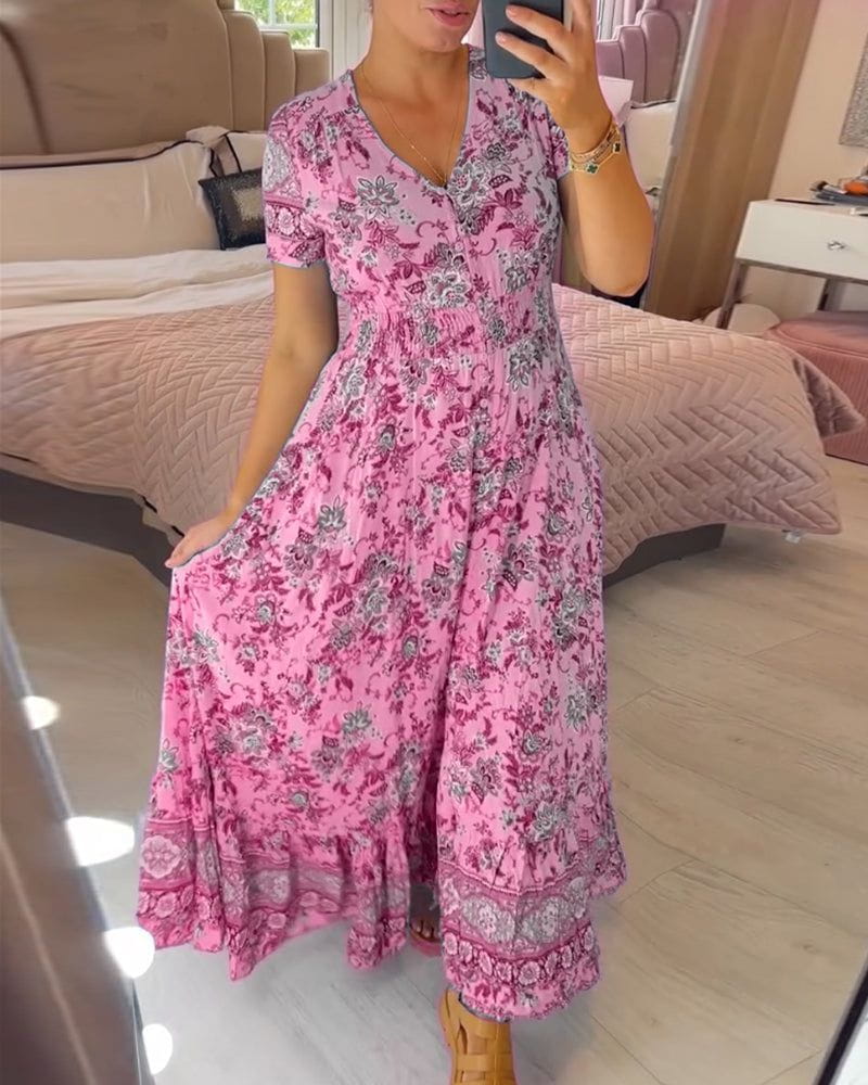 Lavinque Dress Rose / S Robe Longue Bohème Fleurie | Légère & Élégante | Parfaite pour l'Été