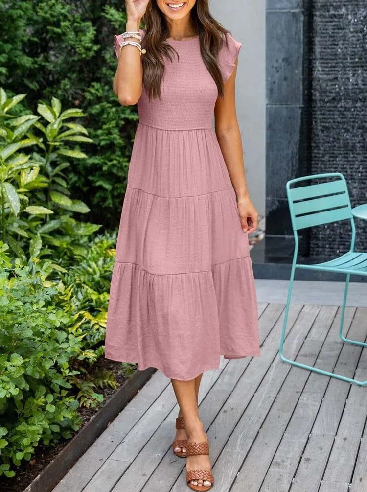 Lavinque Dress Rose / S Robe Longue Bohème Smockée | Romantique | Fluide et Confortable