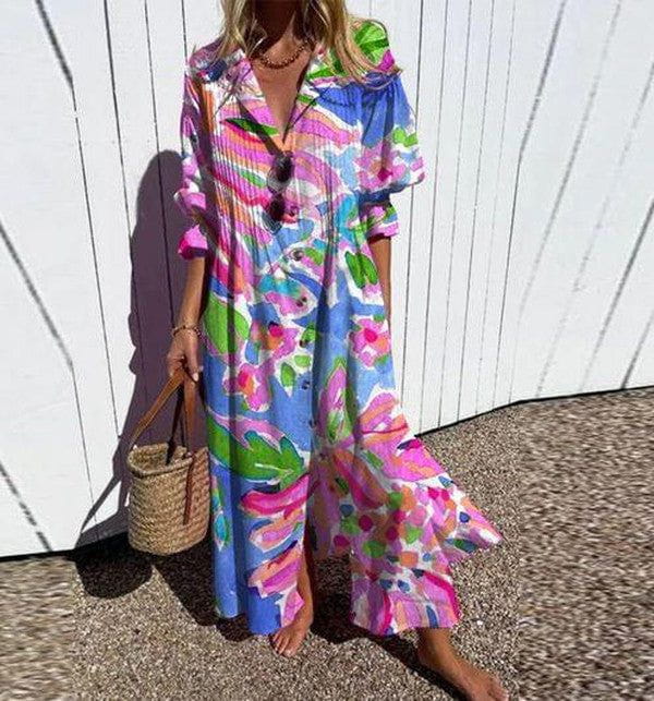 Lavinque Dress Rose / S Robe Longue Fluide | Imprimé Coloré | Élégance Bohème