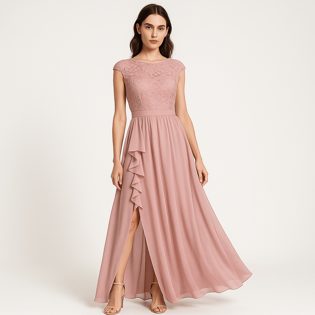 Lavinque Dress Rose / S Robe Longue Noire avec Dentelle | Événement Élégant | Fente Asymétrique & Fluidité