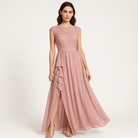 Lavinque Dress Rose / S Robe Longue Noire avec Dentelle | Événement Élégant | Fente Asymétrique & Fluidité