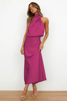 Lavinque Dress Rose / S Robe Longue Satinée | Vert Sauge | Col Drapé Élégant