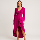 Lavinque Dress Rose / S Robe Noire Élégante | Décolleté Cache-Cœur | Mi-Longue Asymétrique