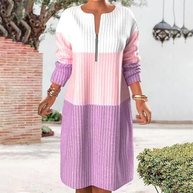 Lavinque Dress Rose / S Robe Pull Hiver | Maille Côtelée | Chaleur et Élégance Décontractée