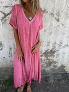Lavinque Dress Rose / XS Robe Longue en Lin | Bohème | Légère et Élégante
