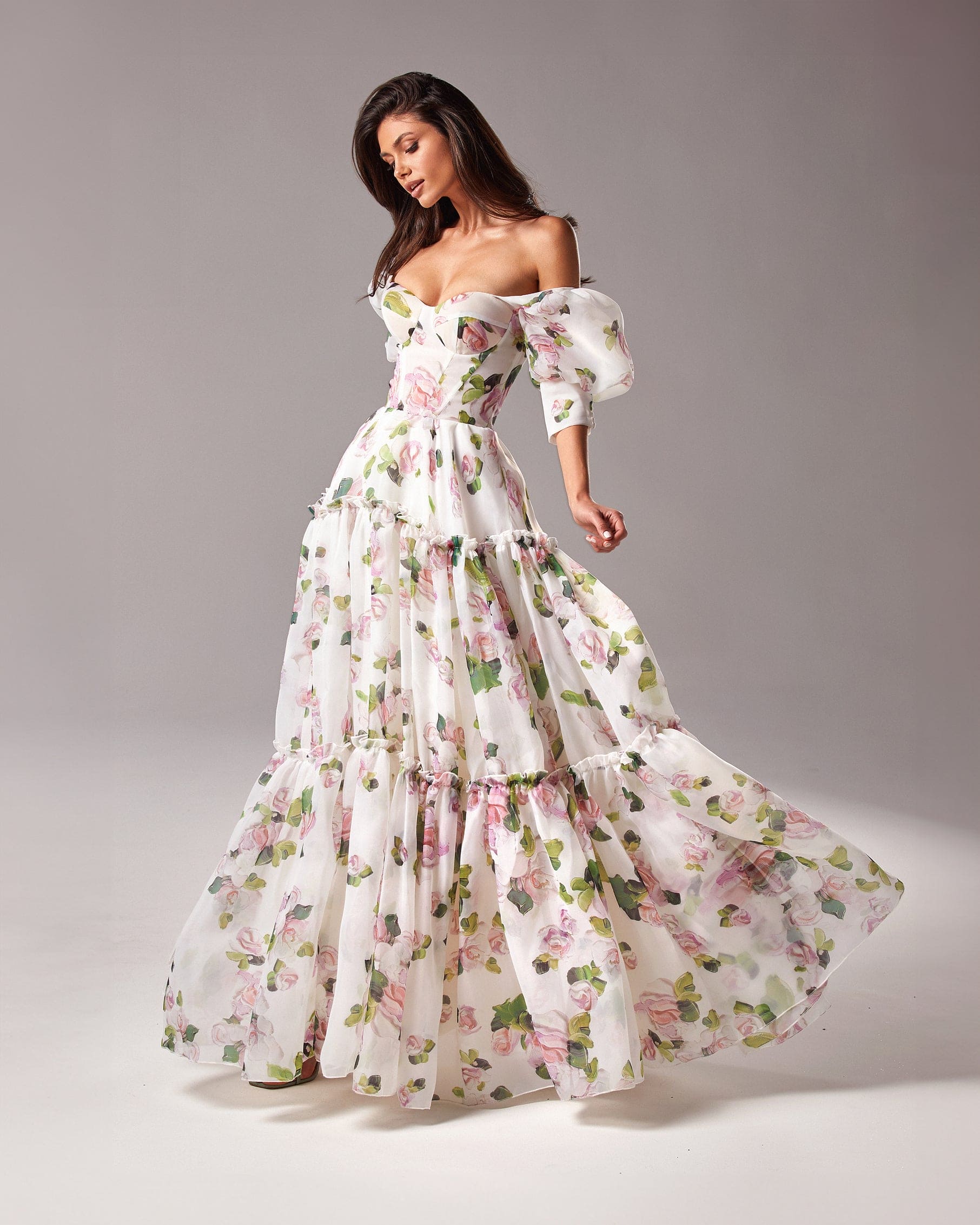 Lavinque Dress Rose / XS Robe Longue Fleurie | Épaules Dénudées | Romantique et Légère