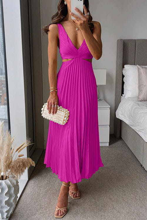 Lavinque Dress Rose / XS Robe Plissée Satinée | Élégante | Jaune Doux et Brillant