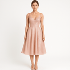 Lavinque Dress Rose / XS Robe Rose Poudré | Fines Bretelles & Décolleté Cœur | Élégance Féminine Mi-Longue