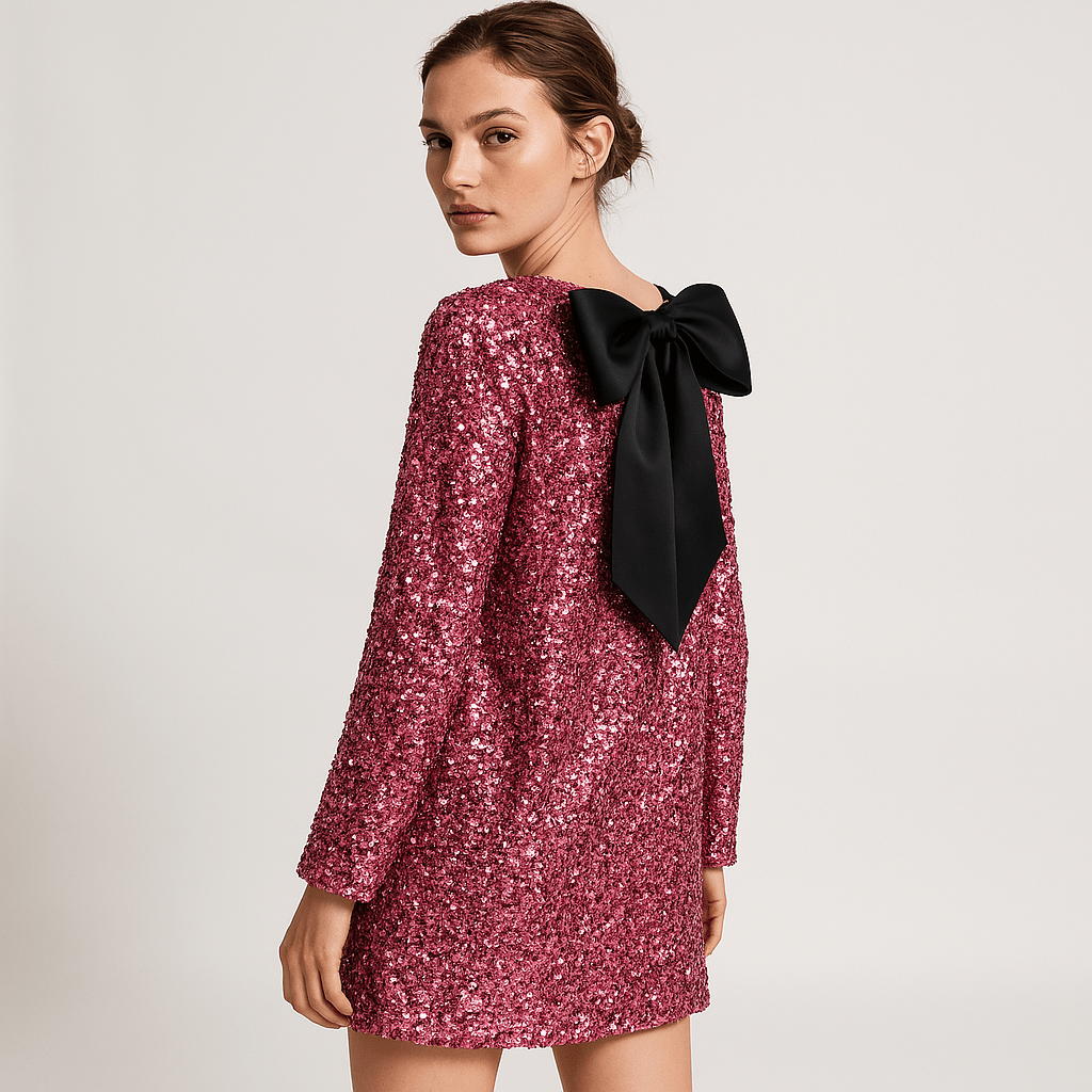 Lavinque Dress Rose / XS Robe Trapèze Écrue | Nœud Noir au Dos | Élégance Minimaliste