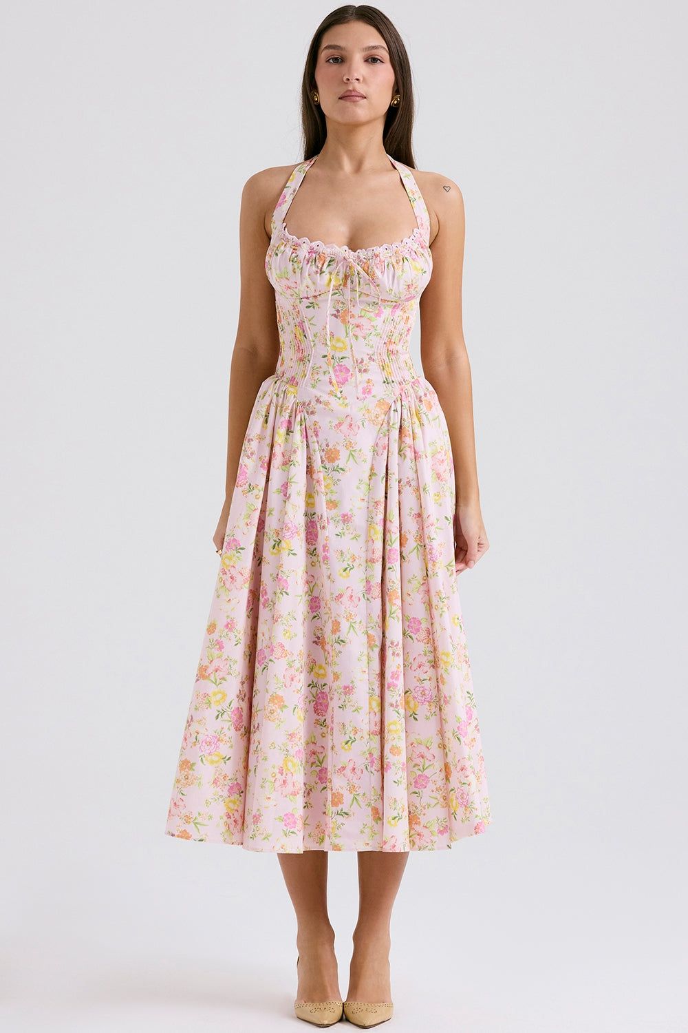 Lavinque Dress Rose / XS Robe Vintage Fleurie | Dos Nu | Fraîche et Féminine