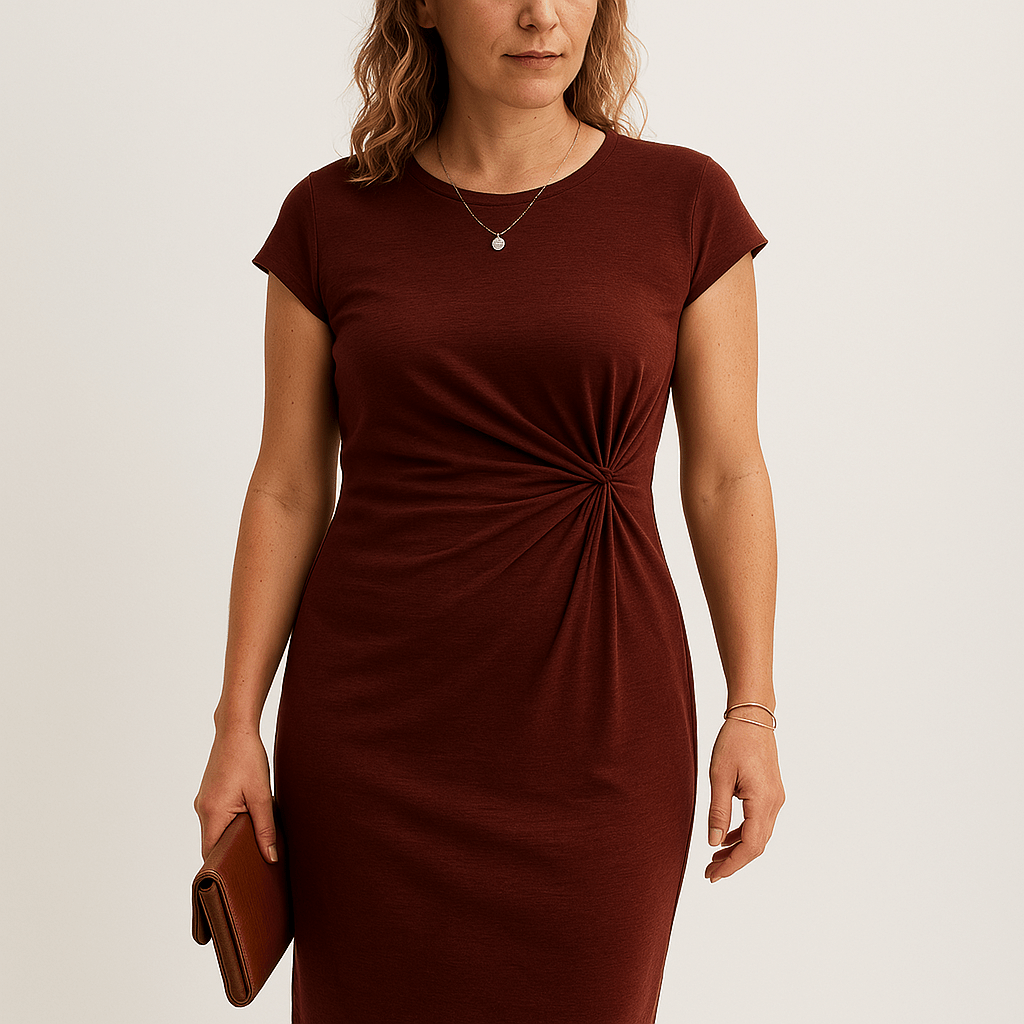 Lavinque Dress Rouge brique / XS Robe Noire Ajustée | Plissée à la Taille | Élégante & Polyvalente