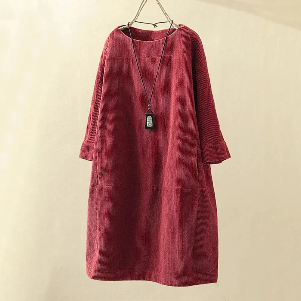 Lavinque Dress Rouge / M Robe Ample en Velours Côtelé | Style Bohème | Chaleur et Élégance Décontractée