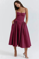 Lavinque Dress Rouge prune / S Robe Bustier Évasée | Élégance Vintage | Structurée et Féminine