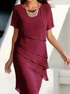 Lavinque Dress Rouge / S Robe Bleue à Étages | Coupe Droite & Fluide | Élégance Asymétrique