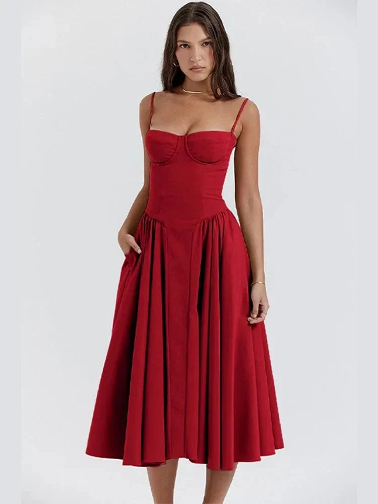 Lavinque Dress Rouge / S Robe Bustier Évasée | Élégance Vintage | Structurée et Féminine