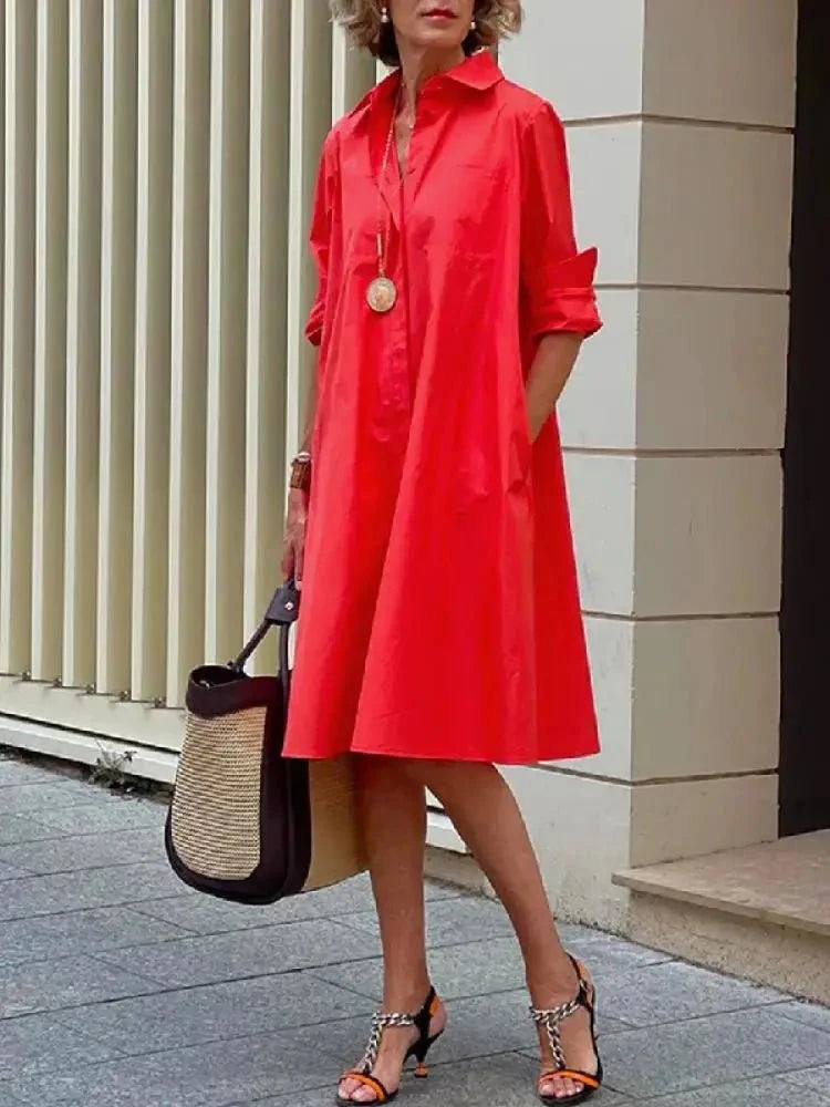 Lavinque Dress Rouge / S Robe Chemise Évasée Noire | Chic | Confortable et Intemporelle