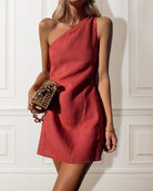 Lavinque Dress Rouge / S Robe Courte Asymétrique en Lin | Élégante | Légère et Tendance