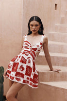 Lavinque Dress Rouge / S Robe Courte Patchwork Rouge et Blanche | Bohème | Légère et Estivale