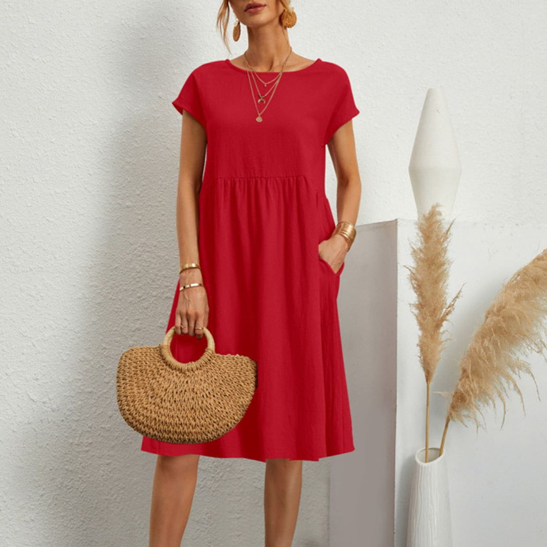 Lavinque Dress Rouge / S Robe d'Été en Coton | Ample | Légère et Décontractée