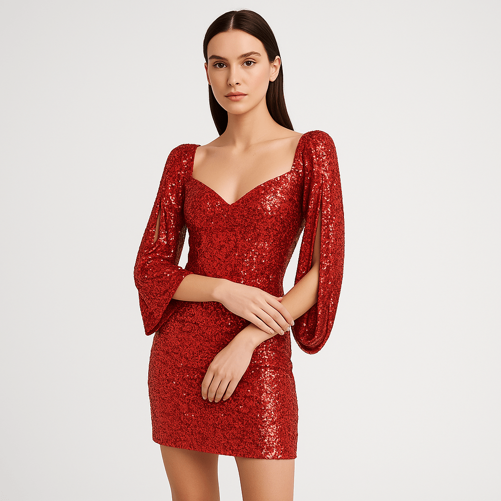Lavinque Dress Rouge / S Robe de Soirée Argentée | Paillettes | Glamour et Audacieuse