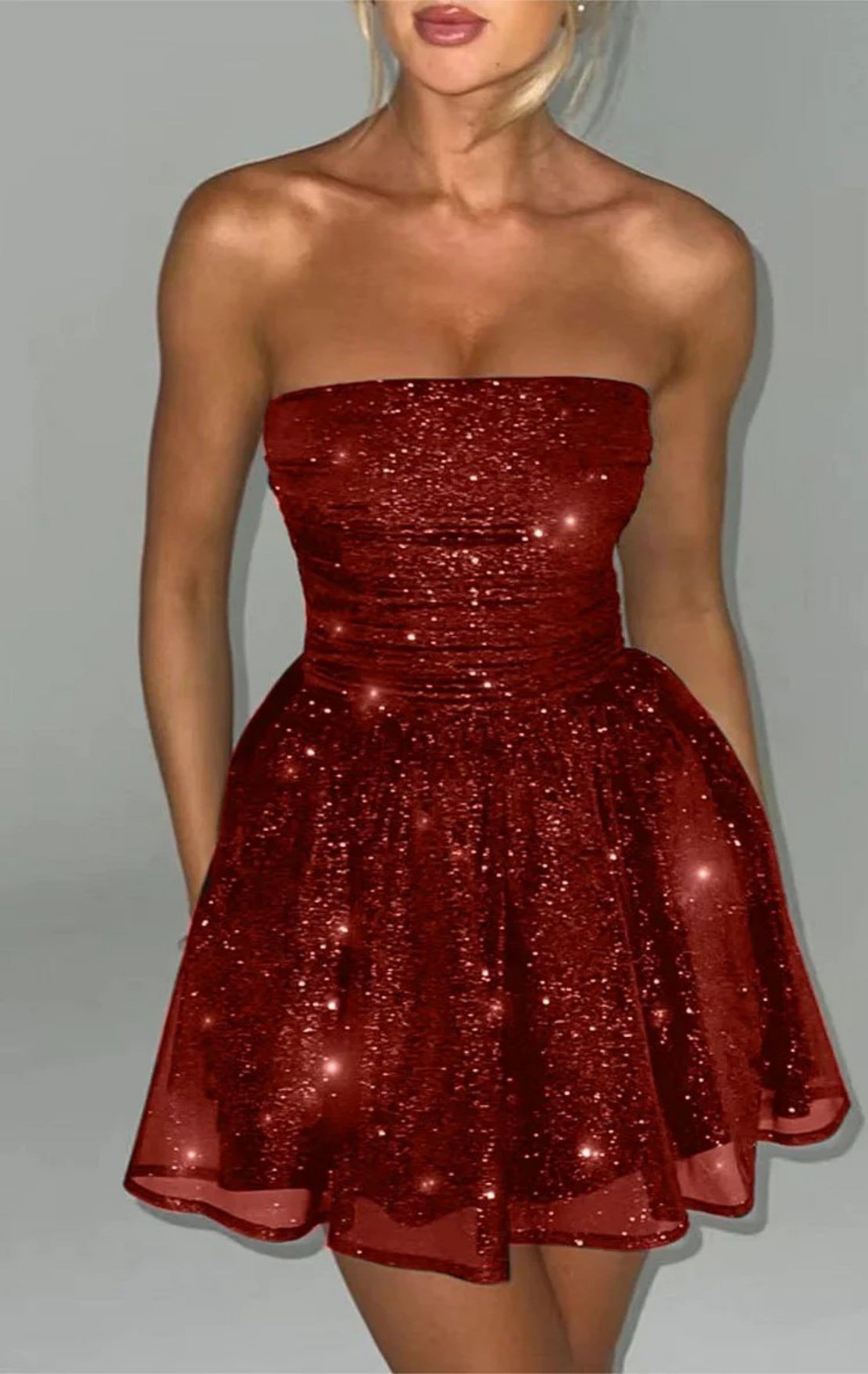 Lavinque Dress Rouge / S Robe de Soirée Femme | Bustier & Paillettes | Élégance et Glamour