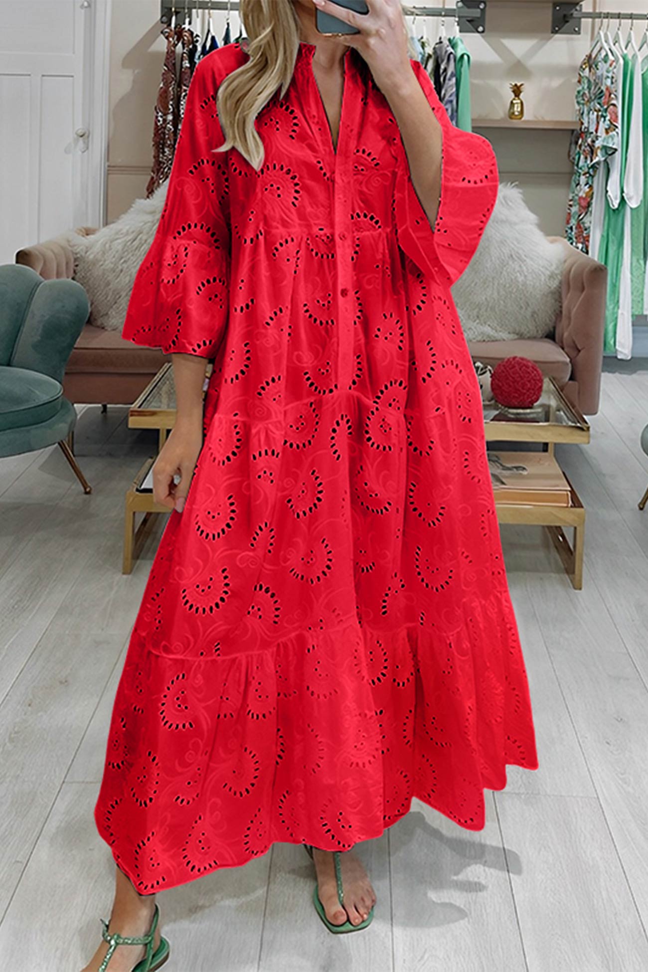 Lavinque Dress Rouge / S Robe Longue Bohème | Broderie | Élégante et Légère